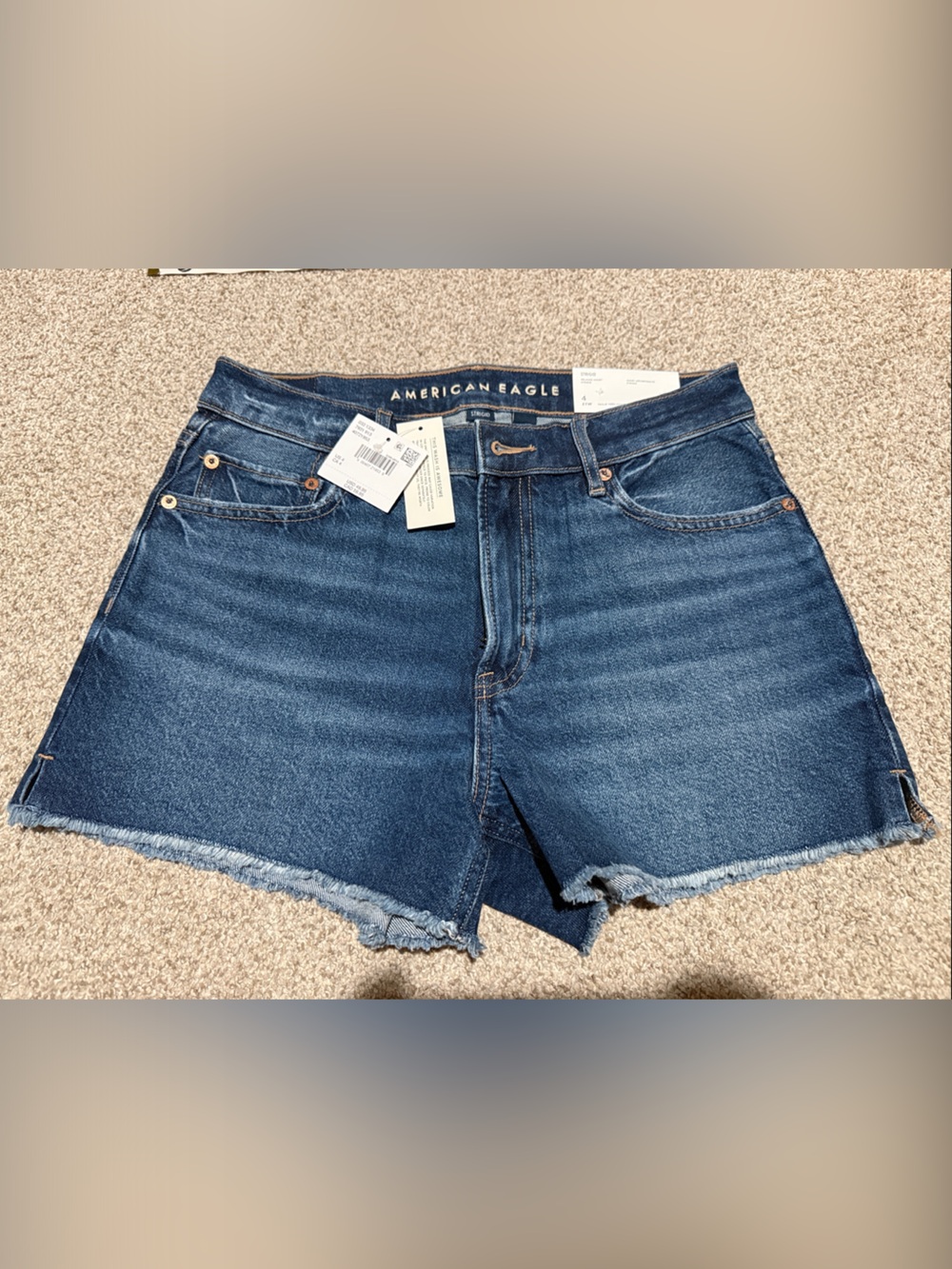 American Eagle Outfitters Dark Blue Denim Frayed Hem Shorts